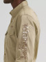 WRANGLER MENS KHAKI LONG SLEEVE LOGO BUTTON UP 