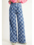 DENIM CHECKERED WIDE LEG JEANS 