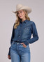 STETSON WOMENS DENIM LONG SLEEVE SNAP SHIRT