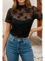  FLORAL LACE MESH BLACK SHIRT