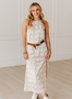 CREAM BIT SATIN HALTER LACE DRESS 