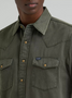 WRANGLER MENS DENIM SHIRT - OLIVE GREEN