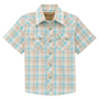 BOYS WRANGLER RETRO SHORT SLEEVE SHIRT - TAN AND TURQUOISE
