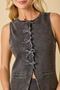 WOMENS DENIM BLACK VEST WITH RIBBON BOW