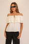 WOMENS CREAM OFF SHOULDER TOP
