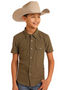 ROCK & ROLL BOYS TEK OLIVE GREEN PEARL SNAP SHORT SLEEVE