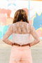 PINK LACE LONG SLEEVE STRETCH TOP 