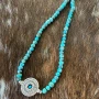 TURQUOISE AND STERLING CONCHO BEADED NECKLACE 