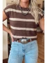 BROWN STRIPED SHORT SLEEVE SWEATER 