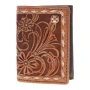 HOOEY FLORAL TOOLED TRIFOLD LEATHER WALLET