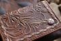 HOOEY FLORAL TOOLED TRIFOLD LEATHER WALLET