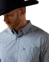 ARIAT MENS PRO-SERIES BLUE STRIPED LONG SLEEVE PEARL SNAP