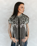 BLACK AND SILVER RHINESTONE FRINGE CAPE