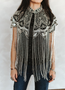 BLACK AND SILVER RHINESTONE FRINGE CAPE