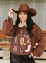 WOMENS BROWN BOOT EMBROIDERED SWEATER
