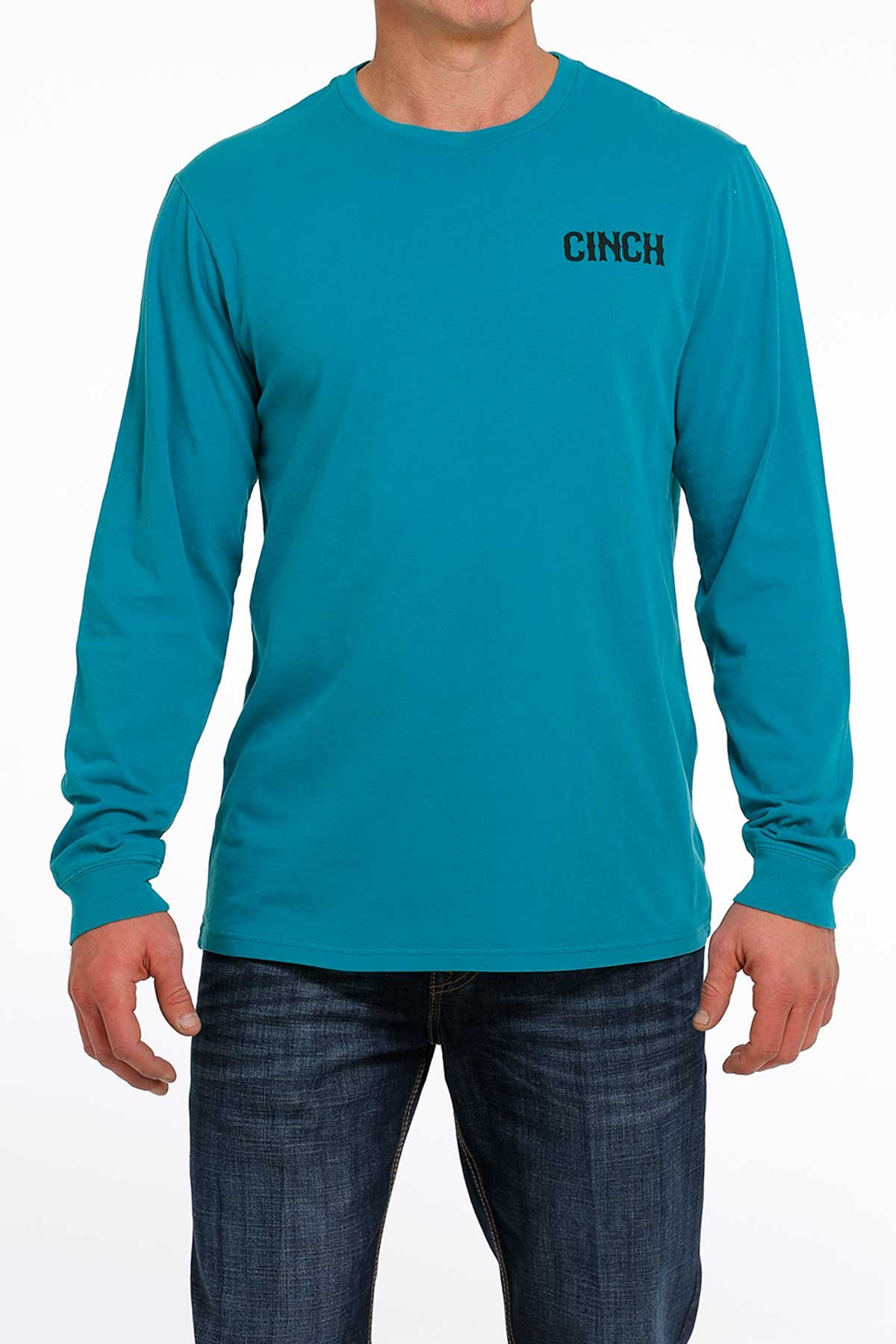 CINCH MEN LONG SLEEVE TEE LEAD THIS LIFE TEAL
