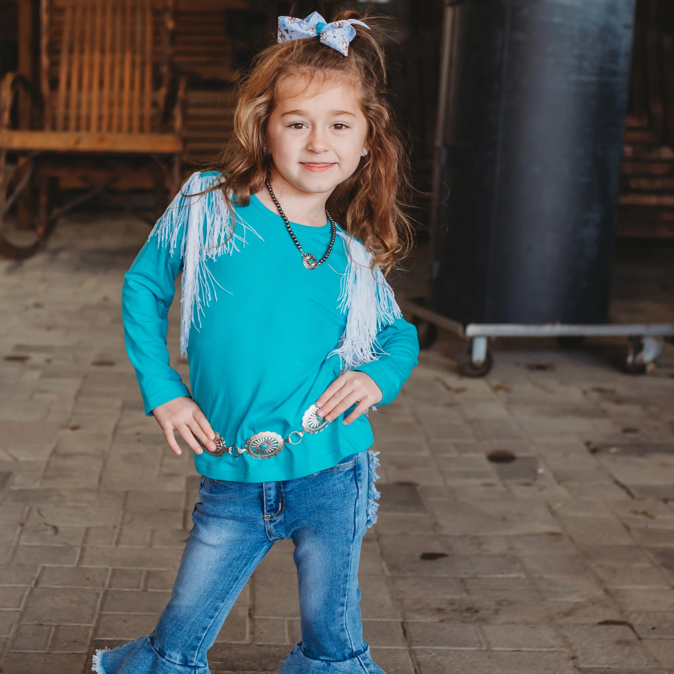 SHAE BABY TURQUOISE FRINGE TOP - FRINGE WESTERN WEAR