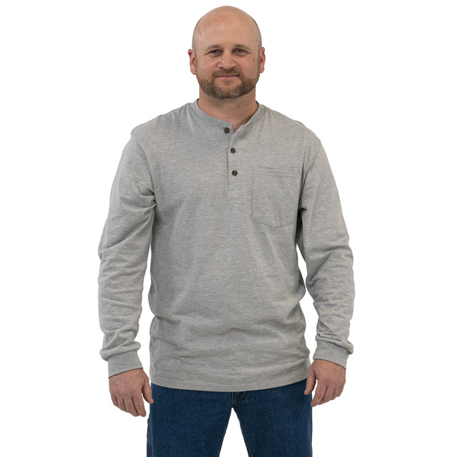 KEY MENS GRAY HEAVYWEIGHT LONG SLEEVE POCKET HENLEY 865.05