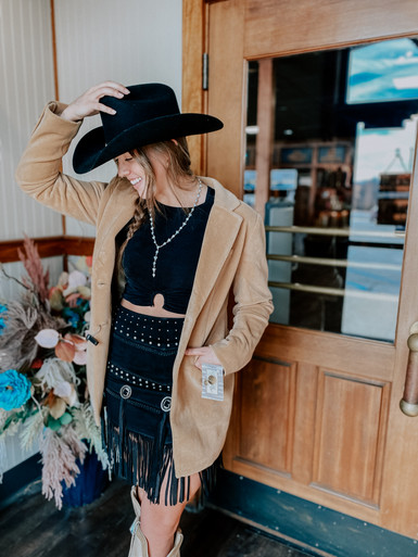 SCULLY L1106 BLACK LAMB SUEDE SKIRT - FRINGE WESTERN WEAR