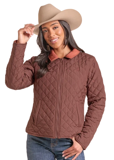 R&R BROWN REVERSIBLE QUILTED WOMENS JACKET - FRINGE WESTERN WEAR