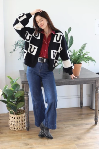 BLACK HORSESHOE CARDIGAN - FRINGE WESTERN WEAR