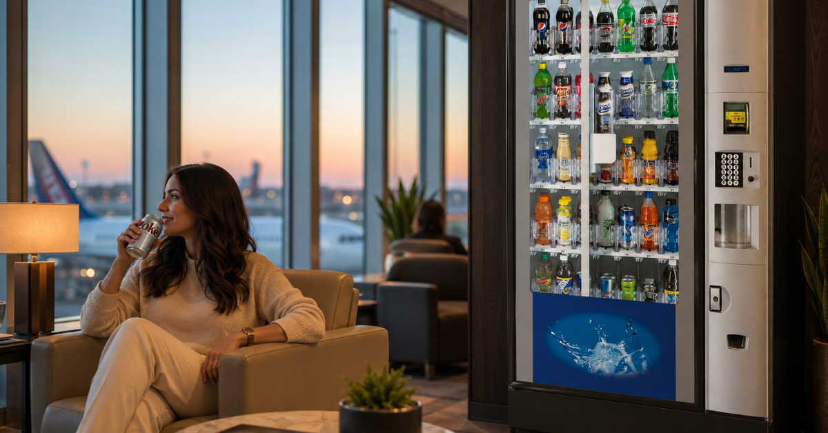 Beverage vending machine in an airport VIP lounge