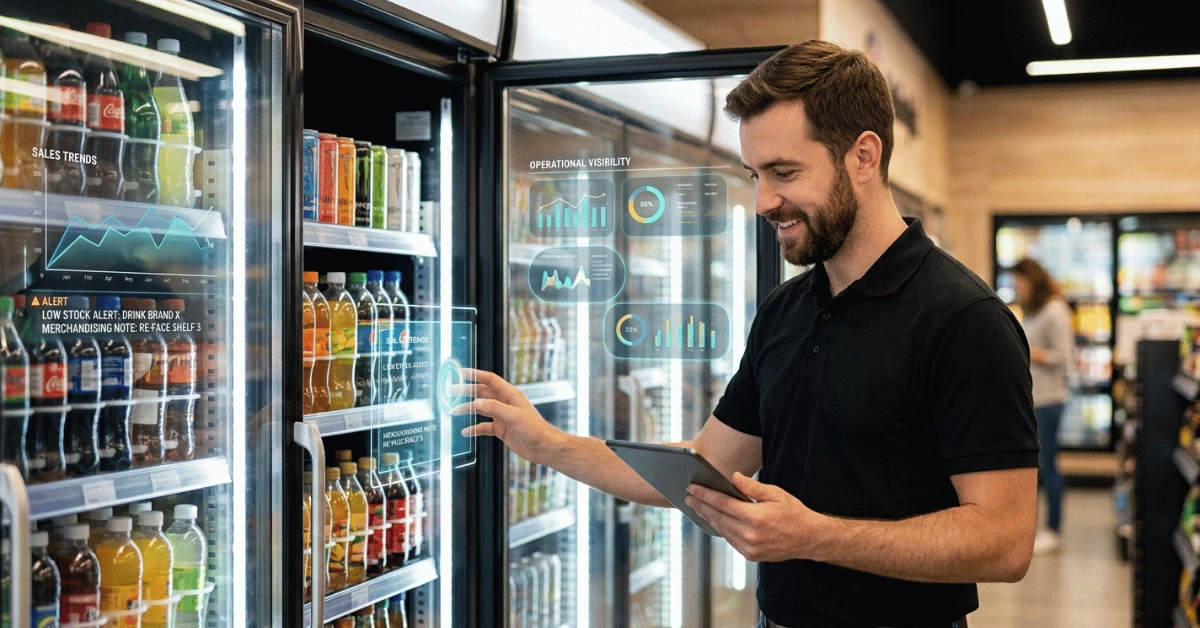 Operator monitoring smart cooler sales activity and operational data