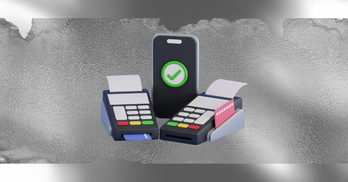 Close-up of cashless payment terminals and a mobile card reader, representing digital transactions and modern vending machine payment technology