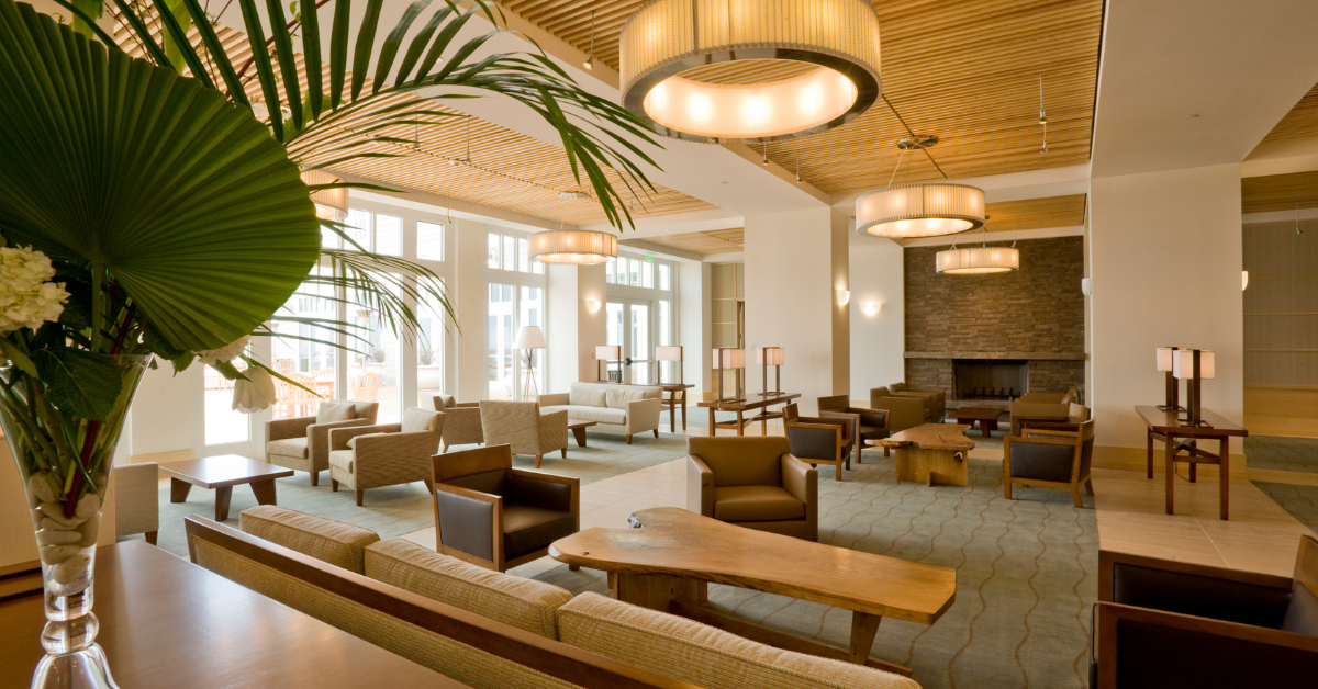 Modern hotel lobby illustrating an ideal location for guest-focused vending machine placement