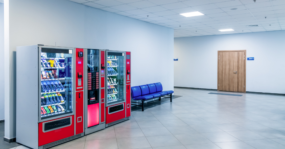 Modern vending machines installed in a spacious commercial location, demonstrating the importance of matching vending equipment to the right environment
