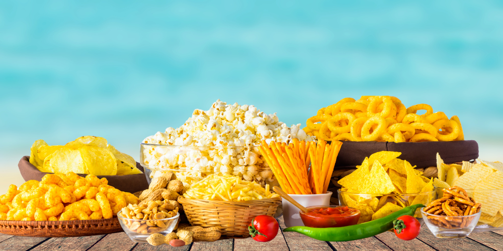 Assorted summer vending snacks and cold drink pairings for hot day refreshment