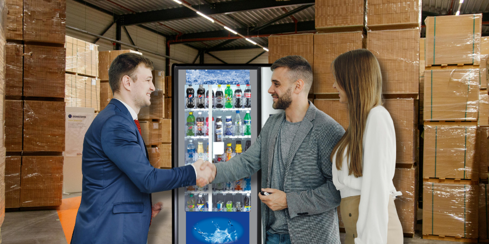Handshake agreement for vending machine warehouse sale and vending business partnership