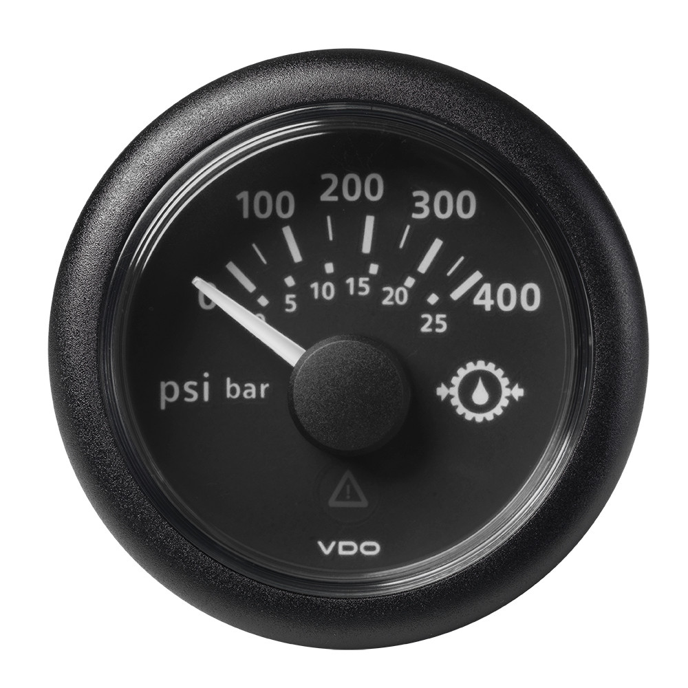 VDO Marine 2-1\/16" (52mm) ViewLine Transmission Oil Pressure 400 PSI\/25 Bar - 8-32V - Black Dial  Round Bezel