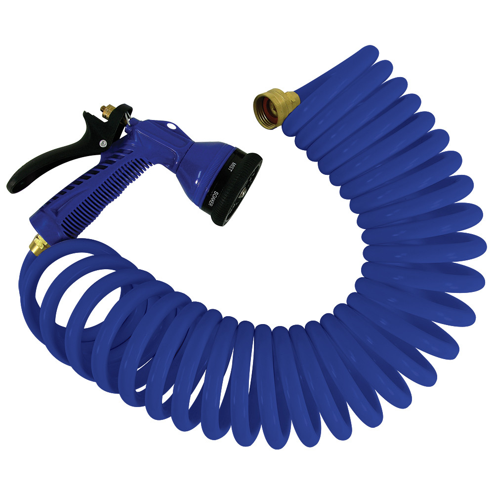Whitecap 25 Blue Coiled Hose w\/Adjustable Nozzle