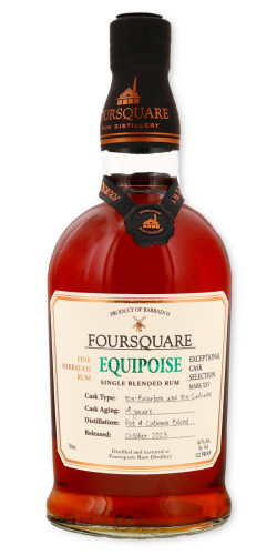 Foursquare Equipoise Exceptional Cask Selection Mark XXV Single Blended Rum

"A state of balance"

A 14 year, Double-Maturation Single Blended Rum, consisting of both Artisanal Pot and Traditional Twin Column Coffey distilled molasses rums.

Aged first for 10 years in Ex-Bourbon Barrels, then 4 additional years in Ex-Calvados Casks.

All aging, blending and bottling occurring entirely on-site, at Foursquare Rum Distillery in Barbados.