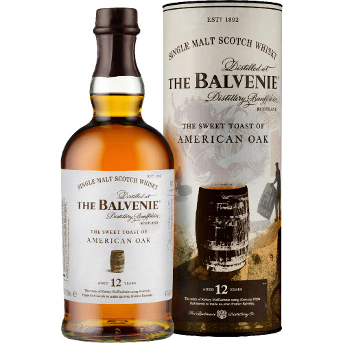 Balvenie The Sweet Toast of American Oak is a rich and complex single malt Scotch whisky, aged for 12 years in ex-bourbon barrels before being finished in double-toasted virgin American oak casks. This unique finishing process enhances the whisky’s sweetness and depth, resulting in a vibrant and indulgent dram.