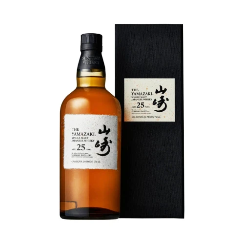 Yamazaki 25 Year Old - Yamazaki 25 Year Old Single Malt Whisky is blended from rare whiskies aged over a quarter of a century in the place Shinjiro Torii chose to begin the illustrious journey of Japanese whisky.

Yamazaki 25 contains carefully blended liquid components aged in American oak, Spanish oak and Japanese Mizunara oak

Enjoyed neat in your favorite whisky glass to savor your special moments
