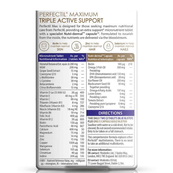 Vitabiotics Perfectil Max for Skin, Hair and Nails - 56 tabs / 28 capsules back