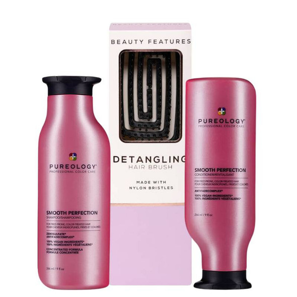 Pureology Smooth Perfection Shampoo & Conditioner With FREE BeautyFeatures Detangling Hairbrush