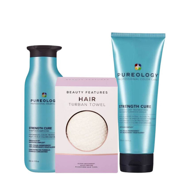 Pureology Strength Cure Shampoo & Mask With FREE Microfibre Hair Towel
