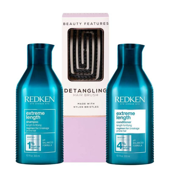 Redken Extreme Lengths Shampoo & Conditioner Duo With FREE Detangling Hairbrush