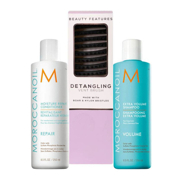 Moroccanoil Moisture Repair Shampoo & Conditioner Duo with FREE Vent Hairbrush