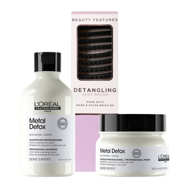 L'Oréal Professionnel Metal Detox Shampoo & Mask Duo with FREE Vent Hairbrush