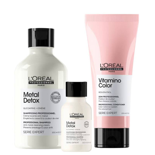 L'Oréal Professionnel Metal Detox Anti-Metal Cleansing Cream Shampoo 300ml + Vitamino Conditioner 200ml PLUS FREE Metal Detox Anti-Metal Cleansing Cream Shampoo 100ml