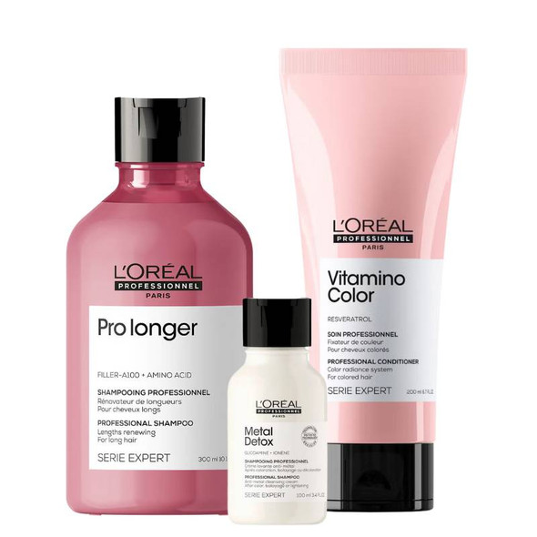 L'Oréal Professionnel Pro Longer Shampoo 300ml + Vitamino Conditioner 200ml PLUS FREE Metal Detox Anti-Metal Cleansing Cream Shampoo 100ml