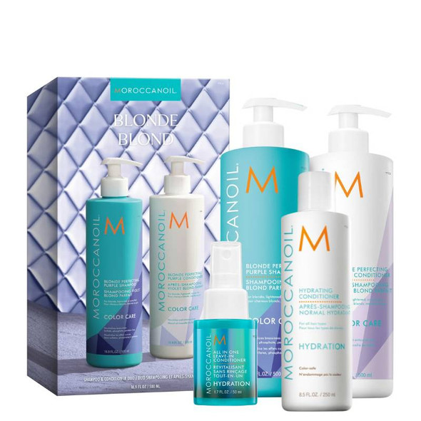 Moroccanoil Blonde Purple Shampoo & Conditioner Duo 500ml + Hydrating Conditioner 250ml PLUS FREE Leave In Conditioner 50ml