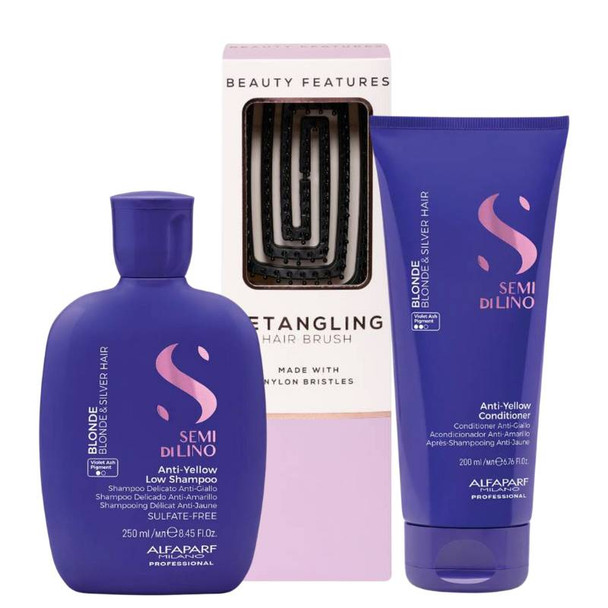Alfaparf Blonde Shampoo & Conditioner Duo with FREE Detangling Hairbrush