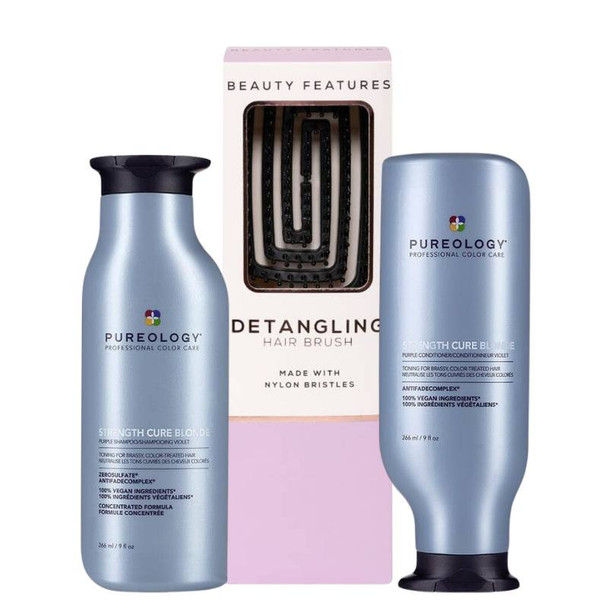 Pureology Strength Cure Blonde Shampoo & Conditioner With FREE BeautyFeatures Detangling Hairbrush