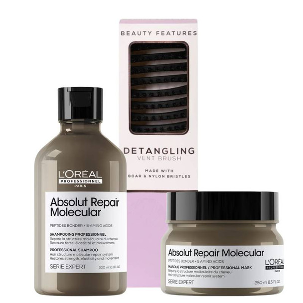 L'Oréal Professionnel Absolut Repair Molecular Shampoo & Mask With FREE Vent Hairbrush
