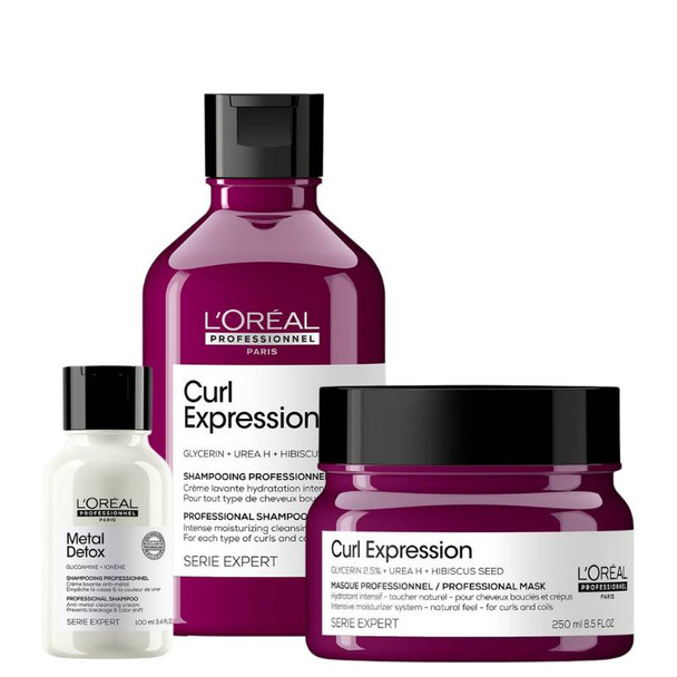 L'Oréal Professionnel Curl Expression Moisturising & Hydrating Shampoo 300ml + Mask 250ml PLUS FREE Metal Detox Shampoo 100ml